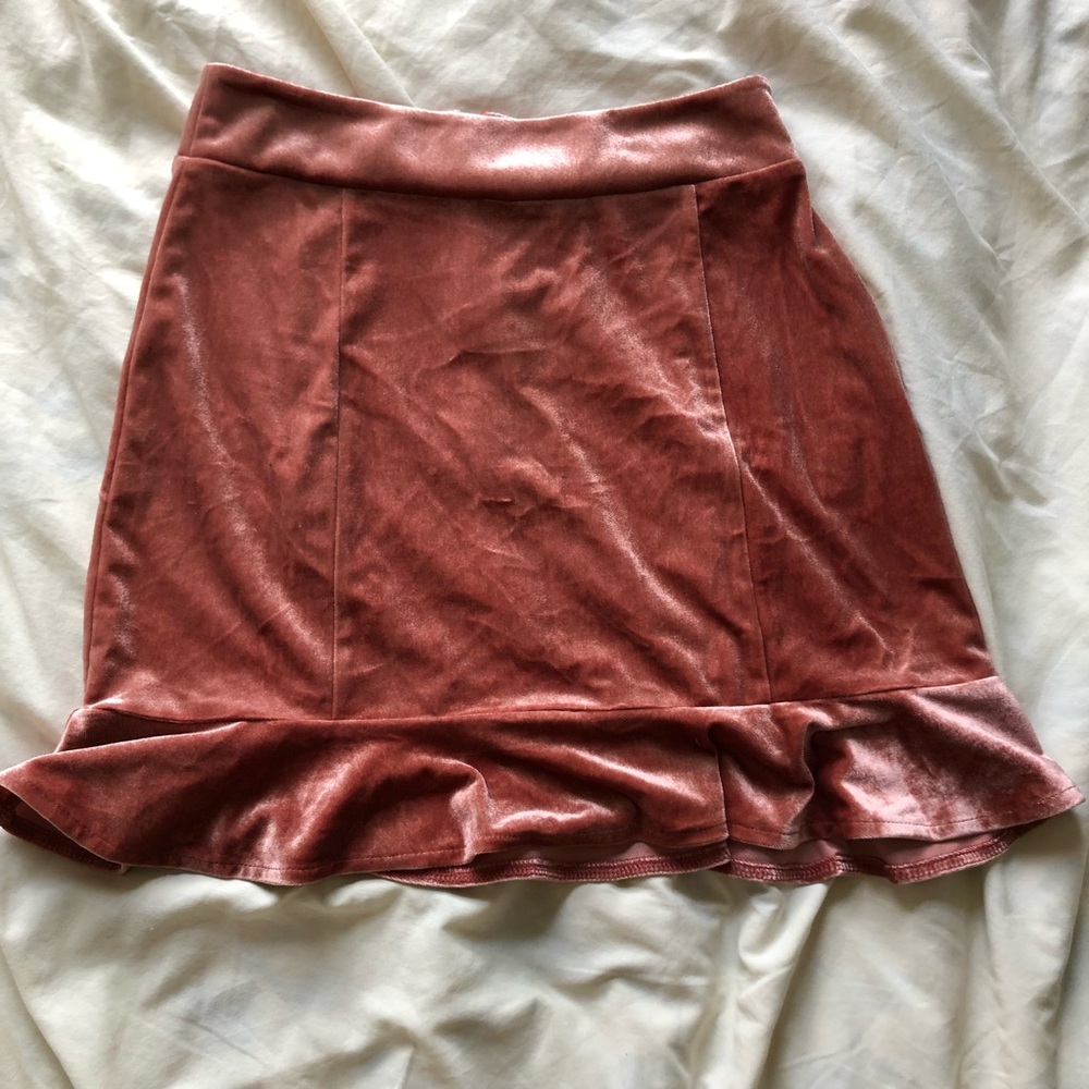blush faux velvet mini swing skirt